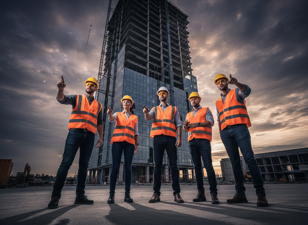 Professional construction team at building site