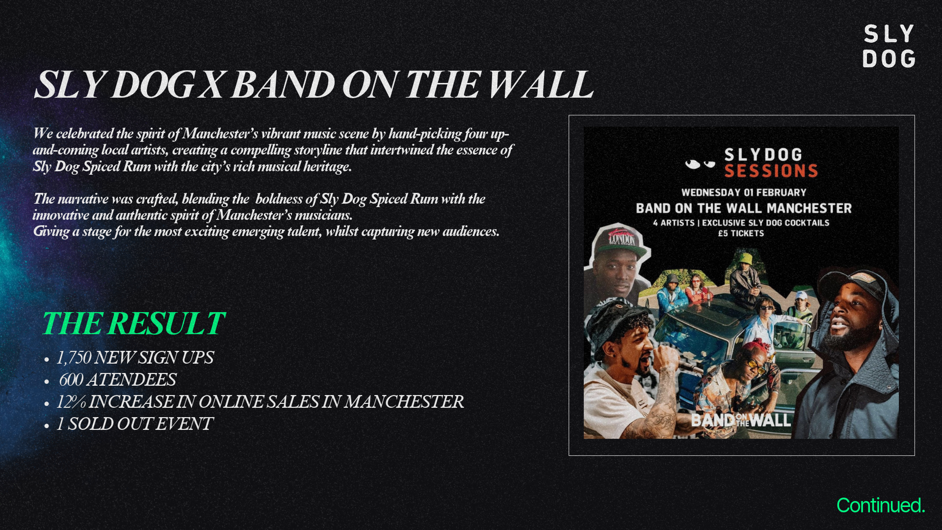 Sly Dog Sessions at Band on the Wall Manchester event artwork.