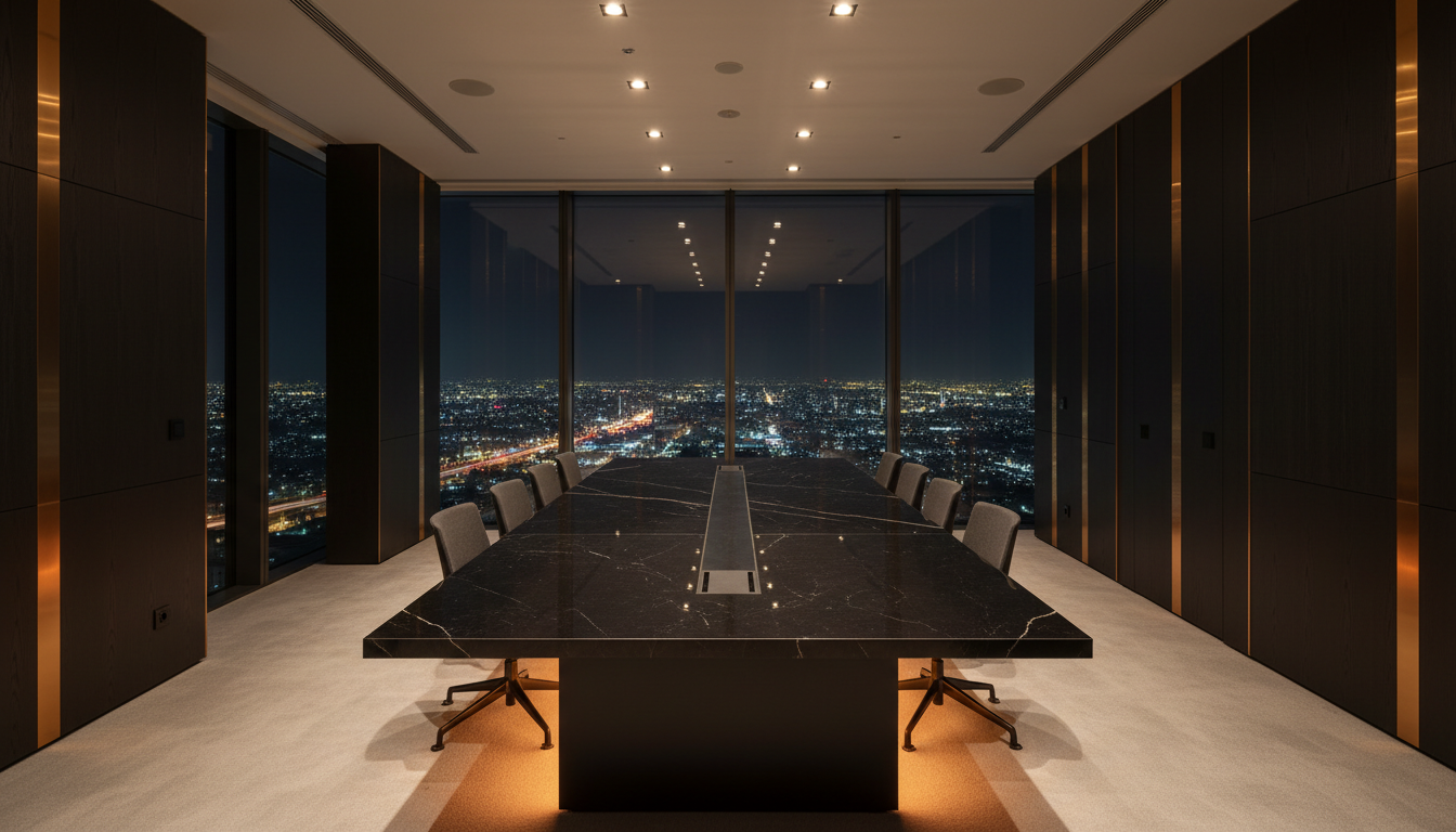 Modern conference venue with ambient lighting