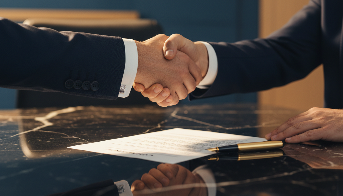 Business partnership symbolized by a signed contract