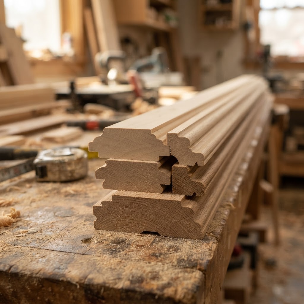 Cross-sections of profiled sticks in poplar and white oak