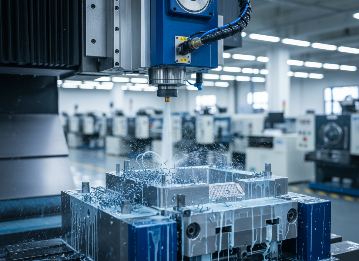 CNC machine milling a precision vacuum cleaner mold