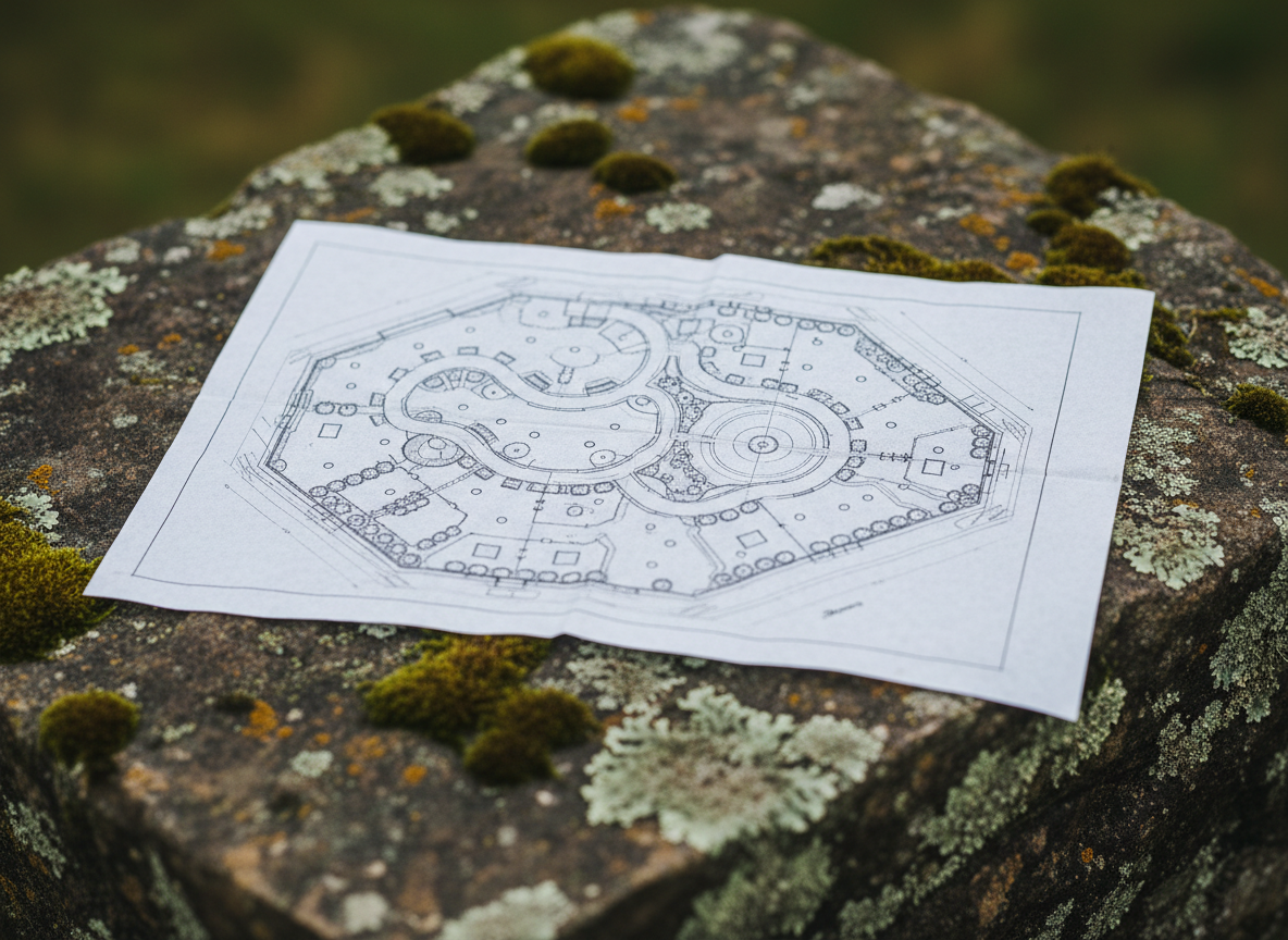 Garden planning blueprint on Irish limestone