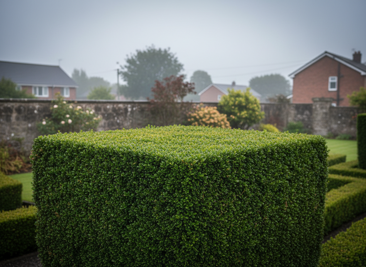 Perfectly trimmed geometric box hedge