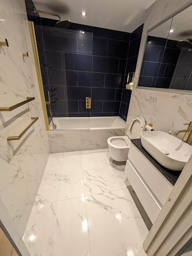 Marble Bathroom completed bathroom renovation by Calico Joinery in Edinburgh