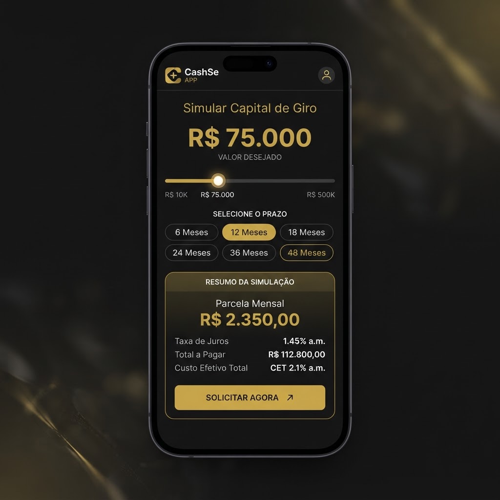 Simulador de capital dentro do aplicativo CashSe APP