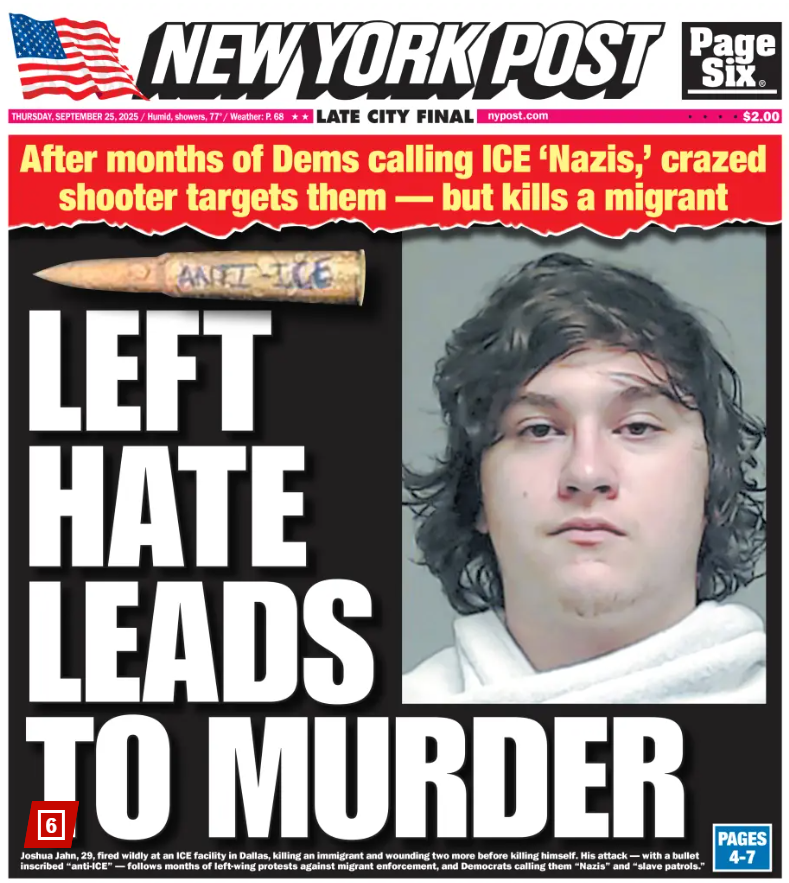 New York Post front page — Left Hate Leads to Murder