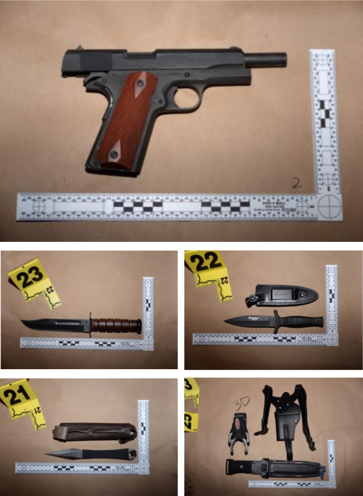 Allen's handgun and knives