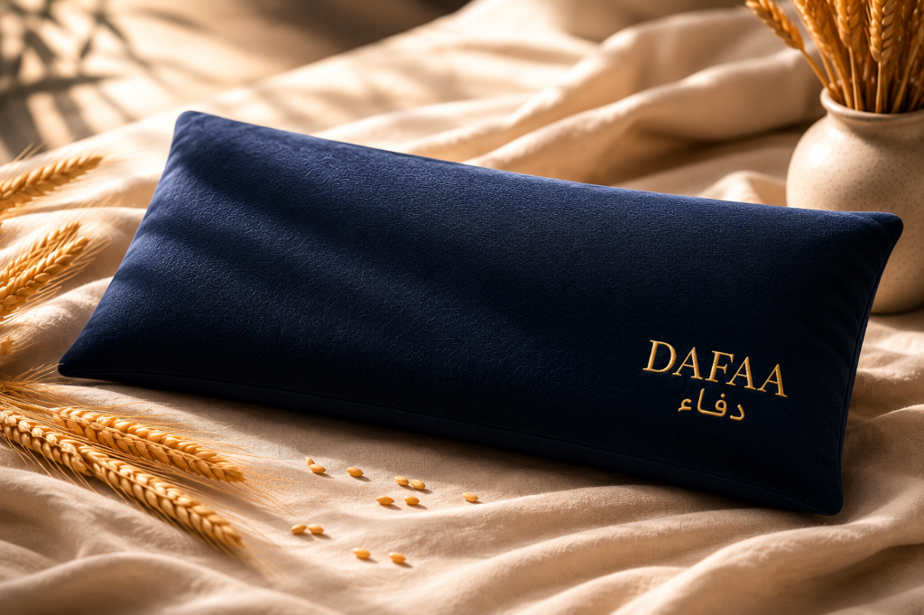DAFAA navy blue warming pillow with gold embroidery