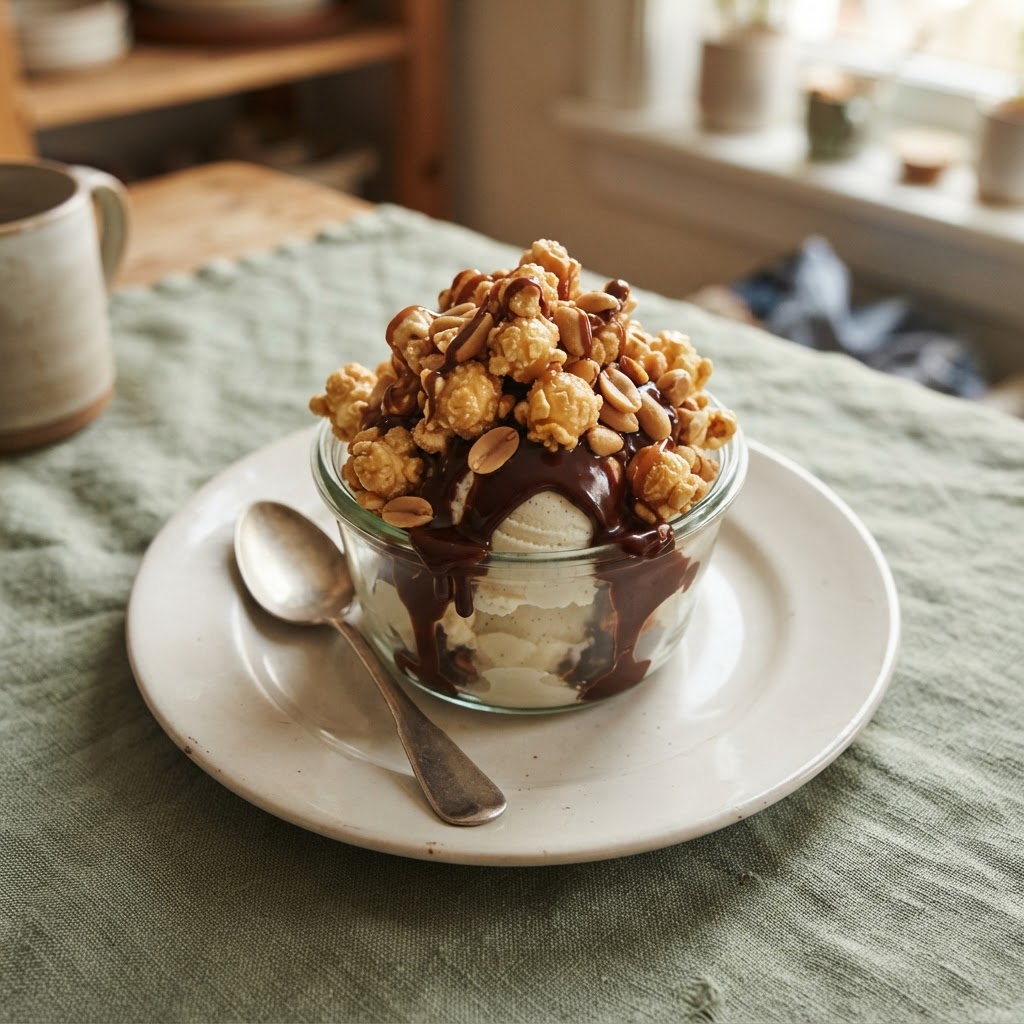 Cupă cu caramel sărat și popcorn