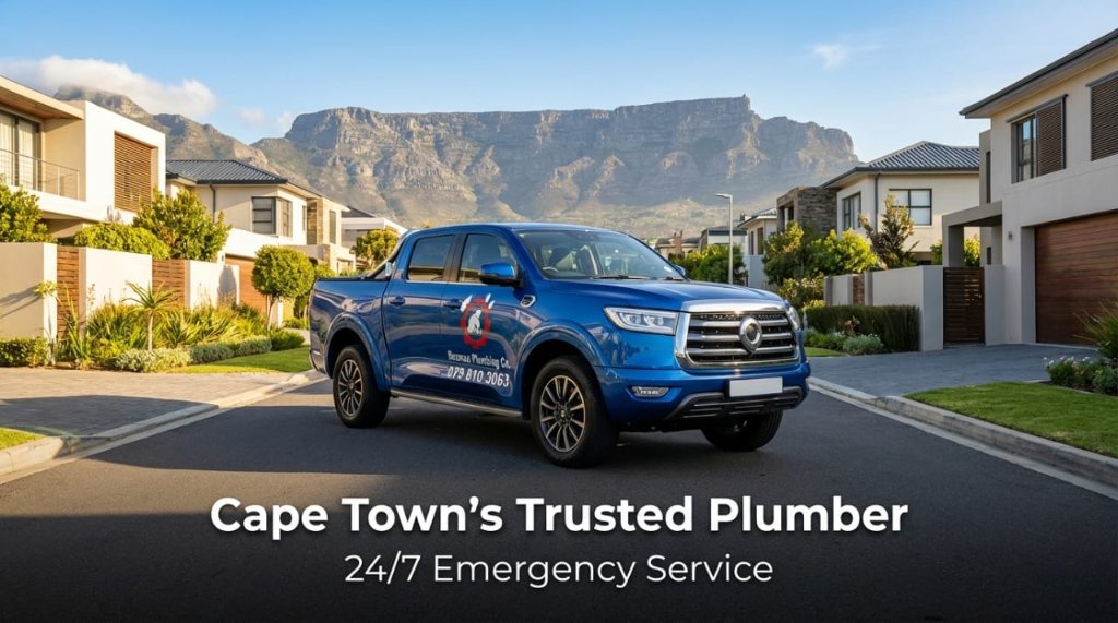 Rozman Plumbing truck with Table Mountain backdrop