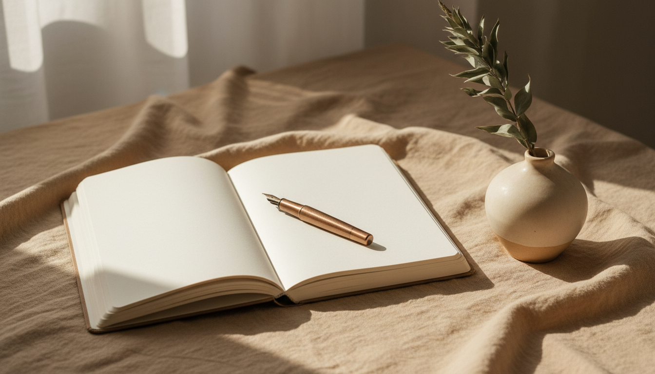 Journal and botanical on linen surface