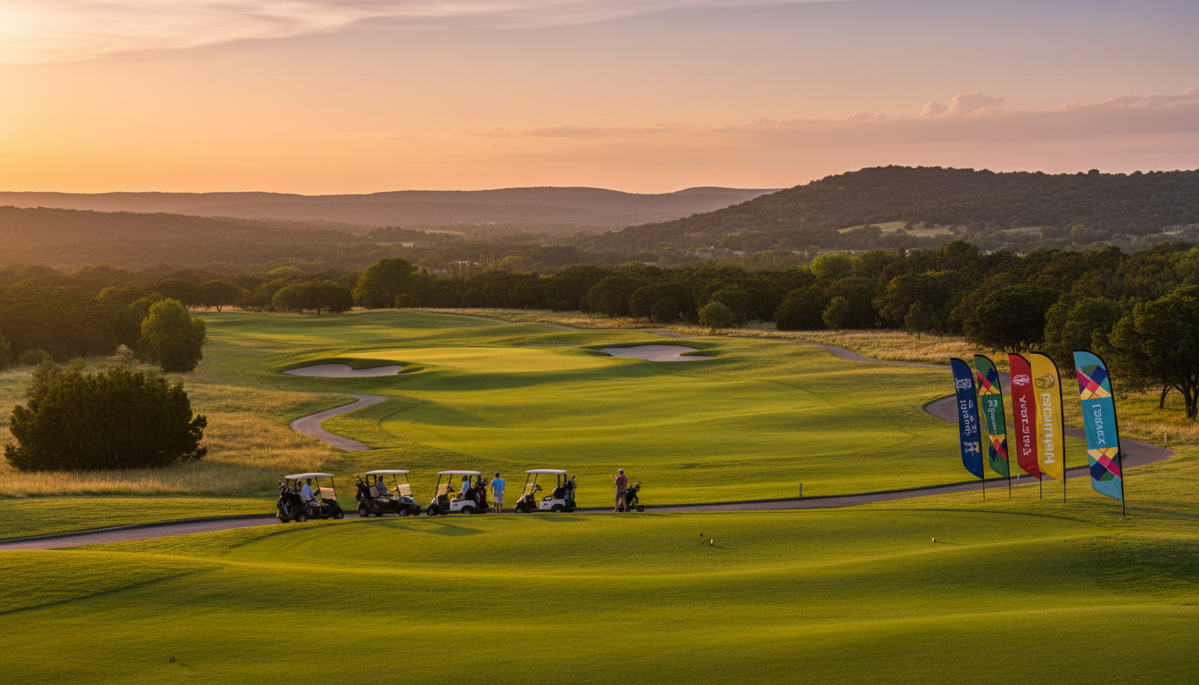 Beautiful Texas Hill Country golf course at golden hour for a charity tournament