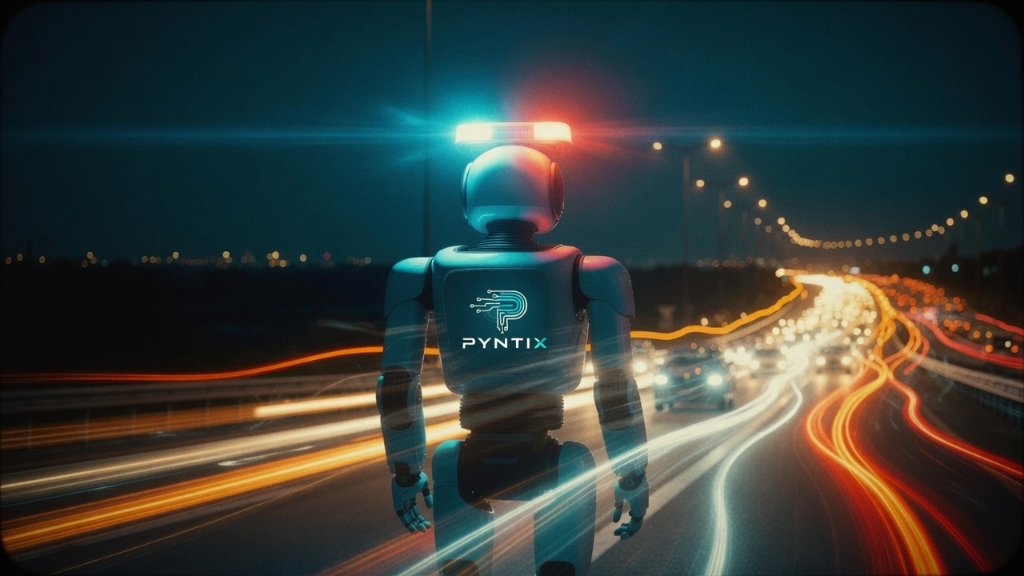 PYNTIX robot traffic cop on a night highway