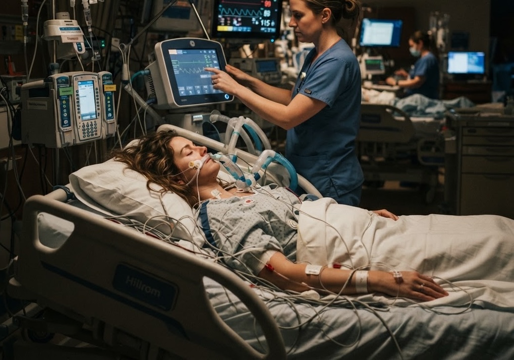 Clinician reviewing a bedside patient monitor