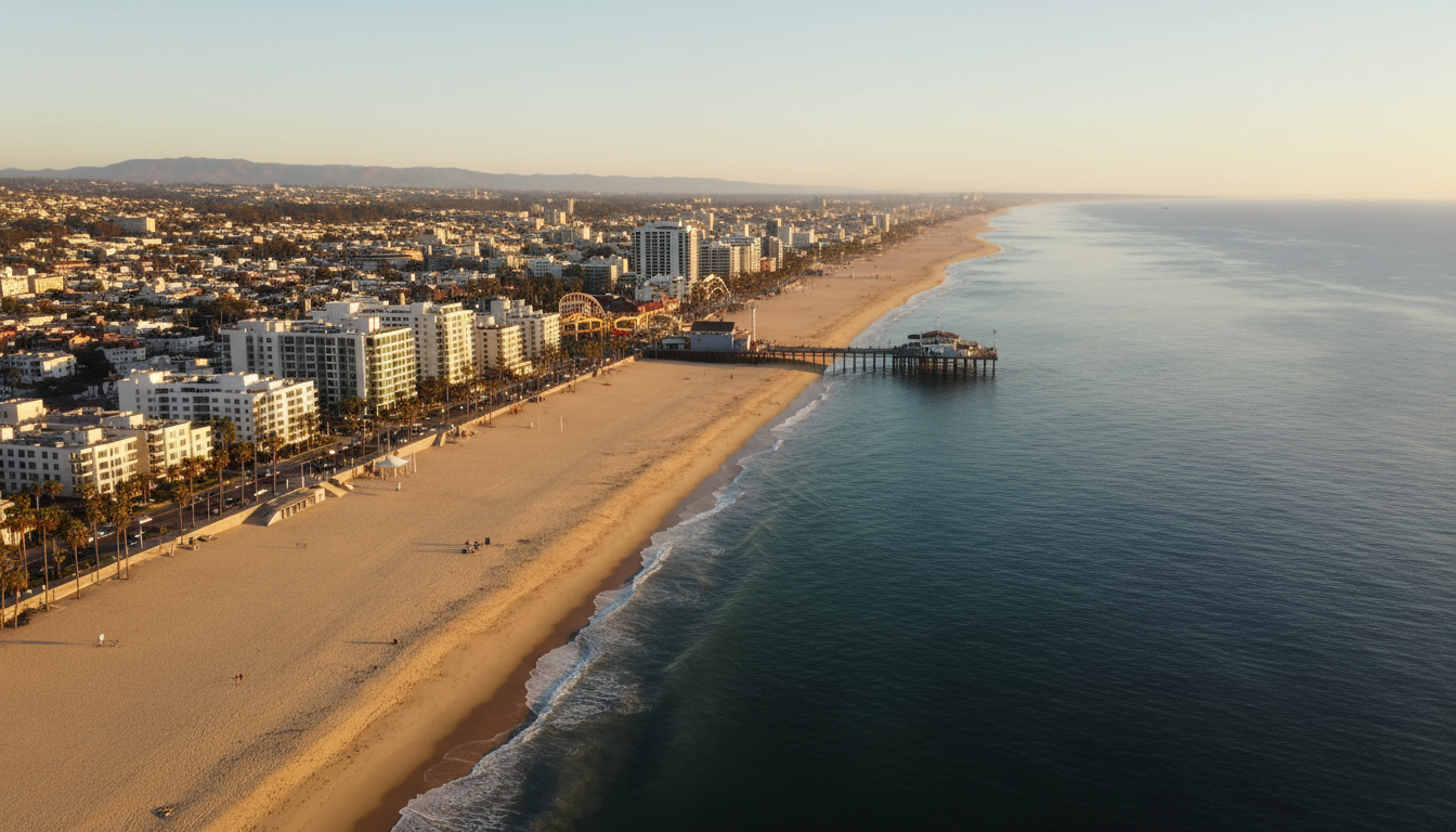 Santa Monica coastline at golden hour