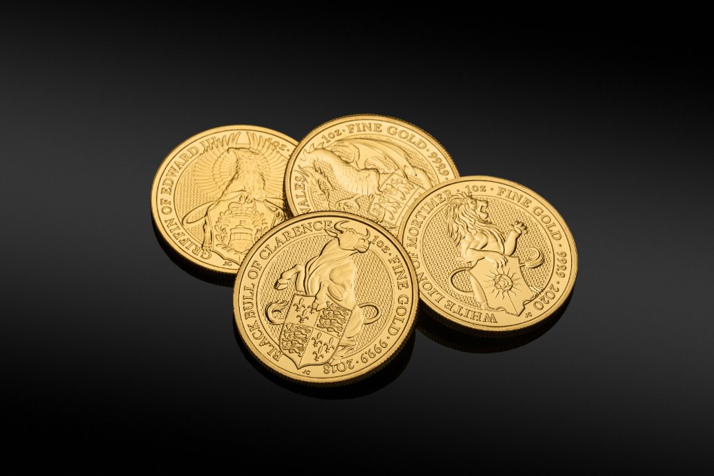 Krugerrand gold coins lined up