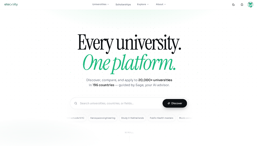 Eternity website desktop preview