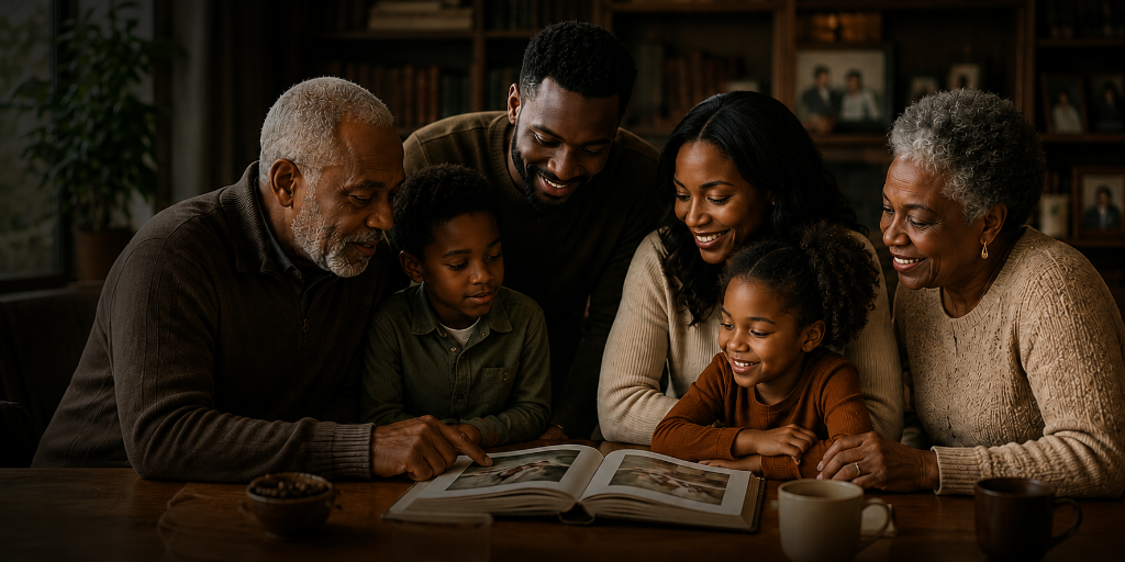 Multi-generational African-American family sharing wisdom across generations