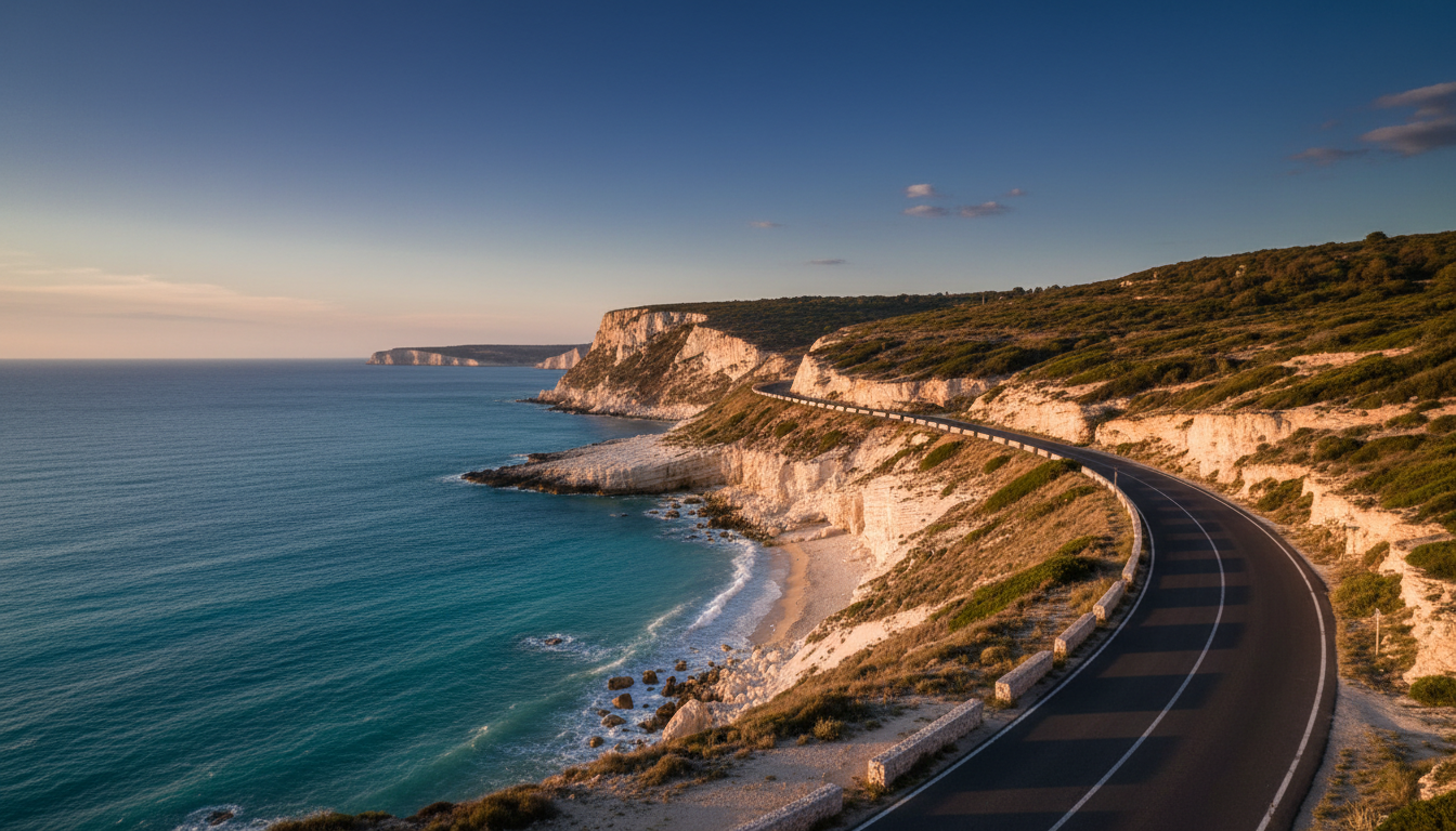 Coastal travel destination at golden hour