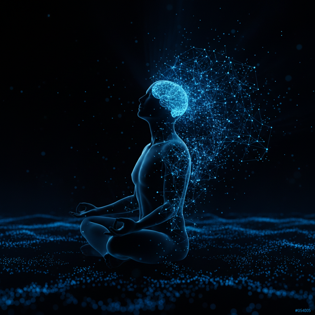 Mindset evolution — neural network glowing blue, mental strength and focus