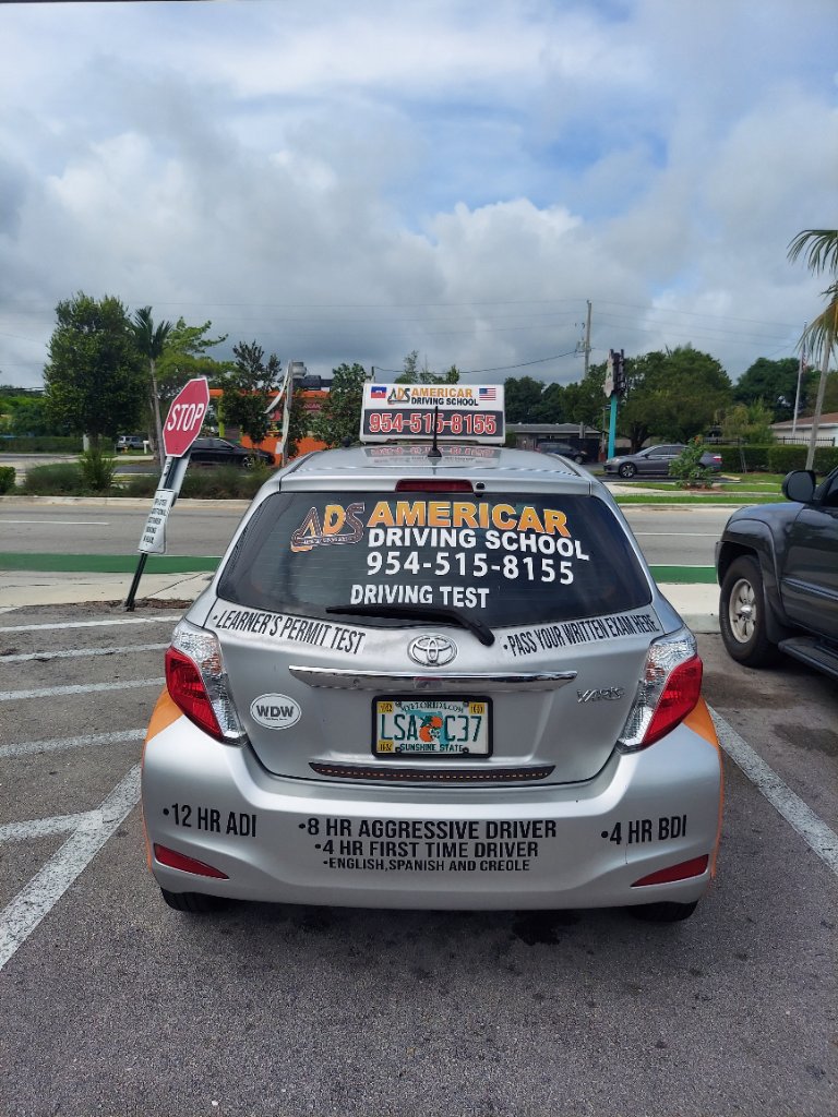 Americar Driving School car front view at Margate FL location