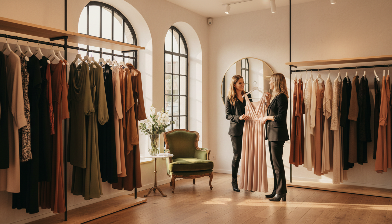 Innenansicht der Fashion OX Damenboutique in Potsdam – kuratierte Mode in warmem Ambiente