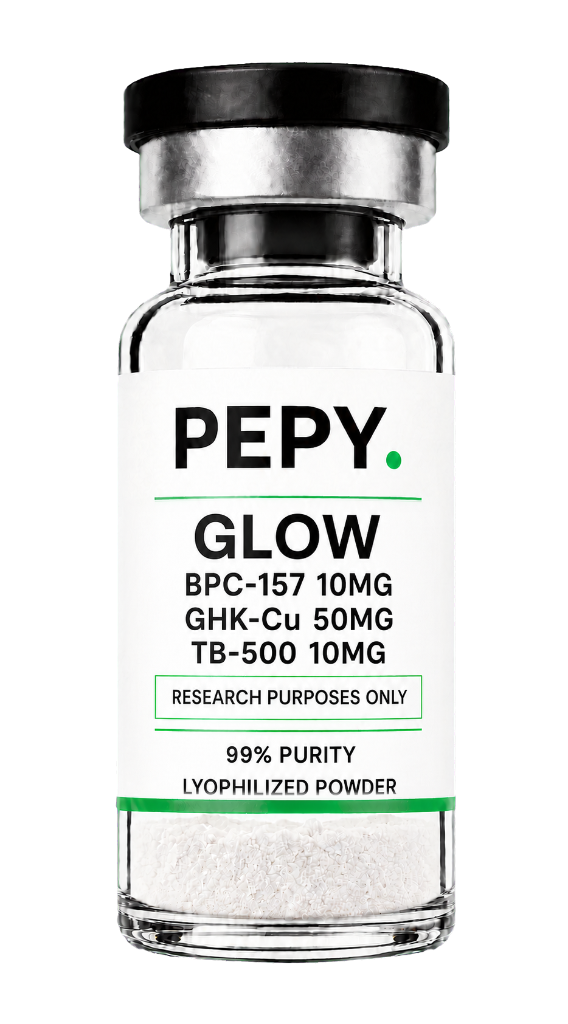 GLOW BPC-157 10mg + GHK-Cu 50mg + TB-500 10mg research compound vial