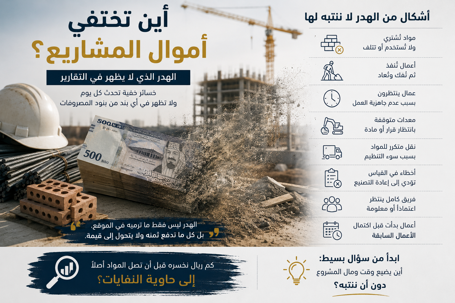 أين تختفي أموال المشاريع؟ — الهدر الذي لا يظهر في التقارير