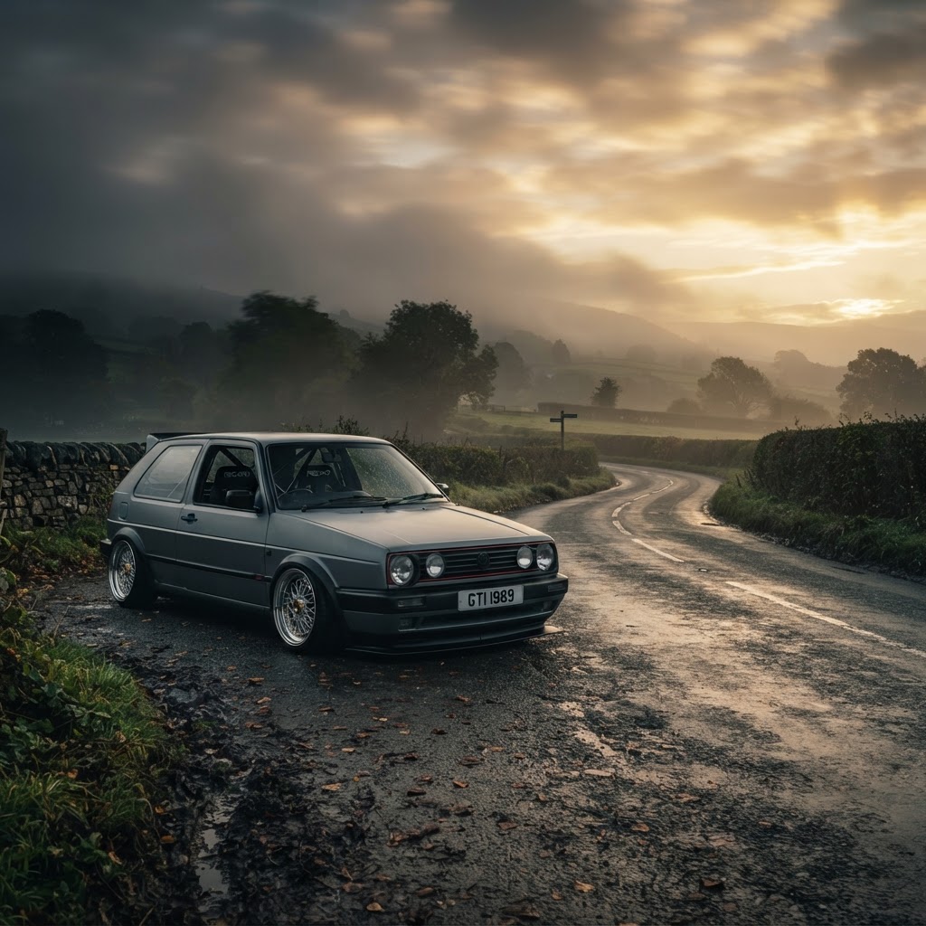 Modified VW Golf MK2 GTI at dawn