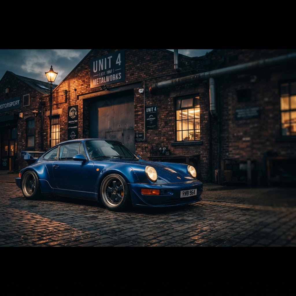 Modified Porsche 911 964 widebody at dusk
