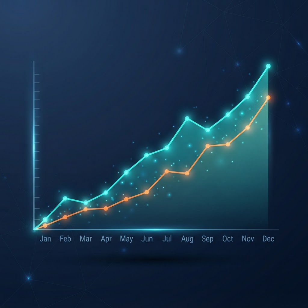 Internal Linking Strategy Content Clusters — increase web traffic by building structured content clusters that signal topical authority. upward trending website traffic growth chart showing organic visitors increasing month over month in teal and orange.