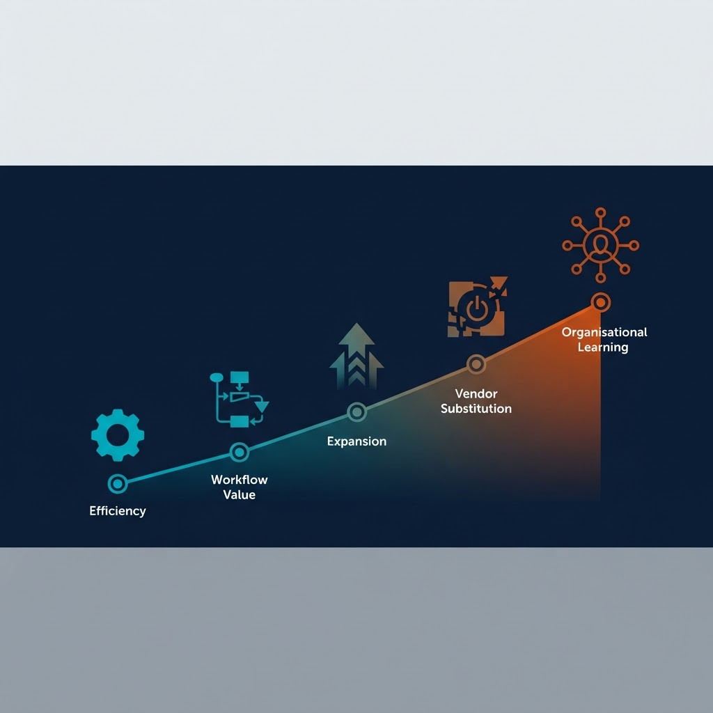 The AI maturity payoff: a five-stage curve from Efficiency to Organisational Learning