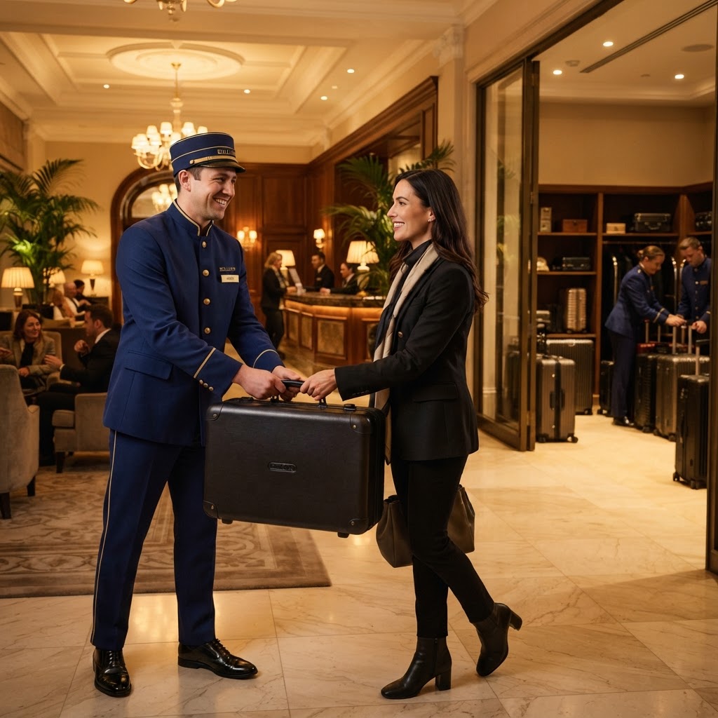 Hotel lobby with luggage