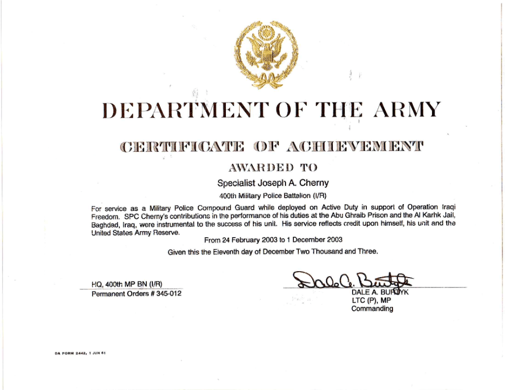Army Certificate of Achievement