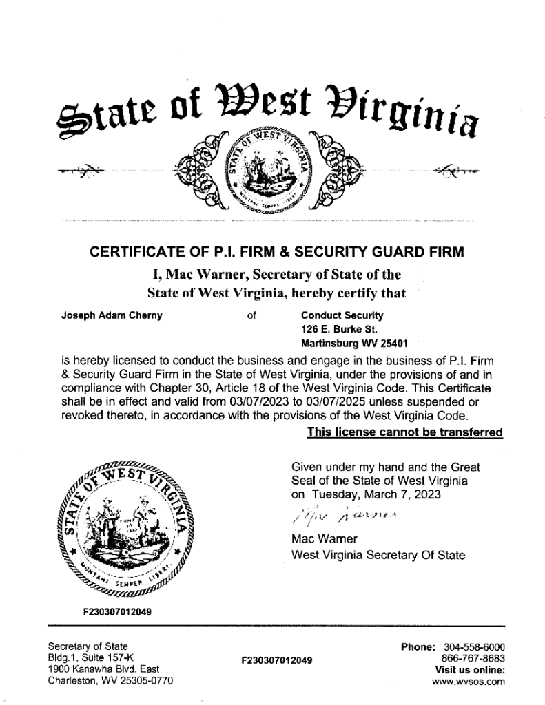 P.I. Firm & Security Guard Firm