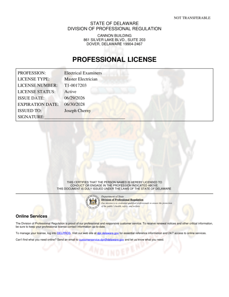 Delaware Master Electrician