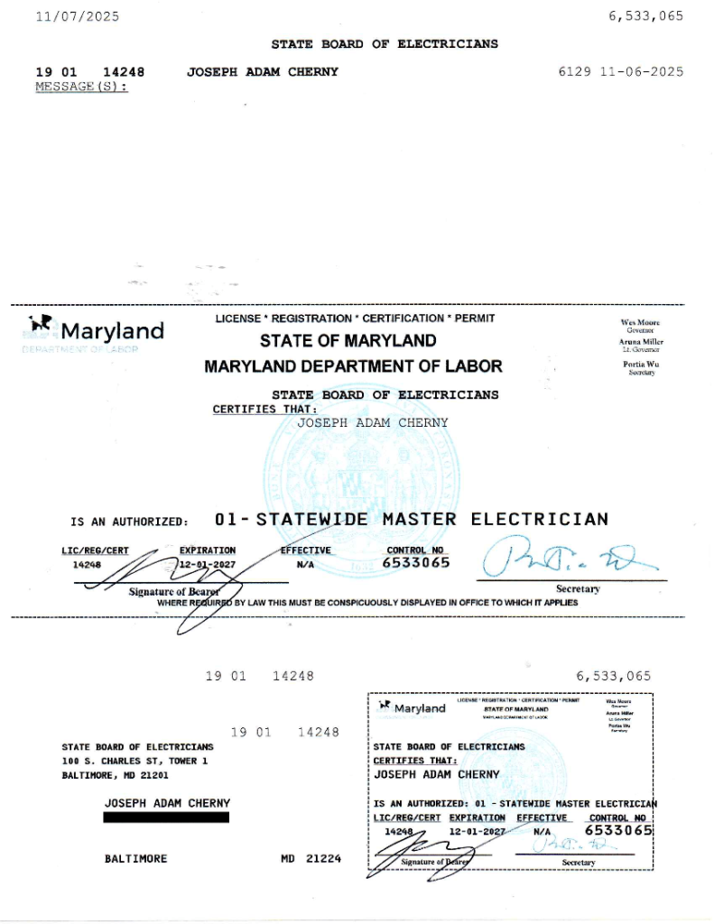Statewide Master Electrician