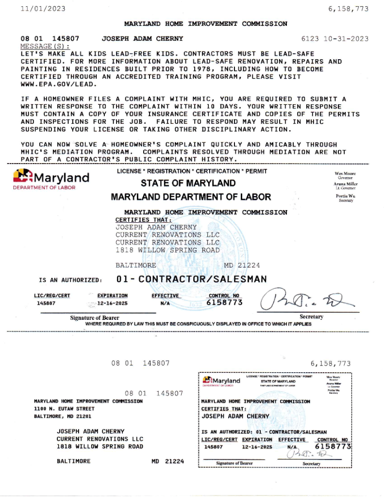 MHIC Contractor License