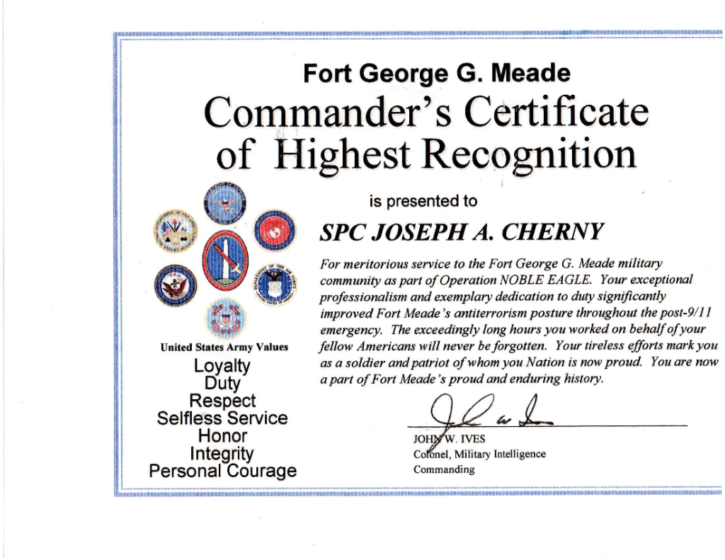 Commander's Certificate of Highest Recognition
