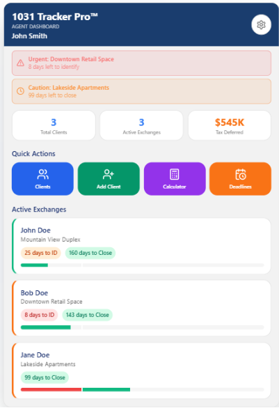1031 Tracker Proโข mobile app dashboard