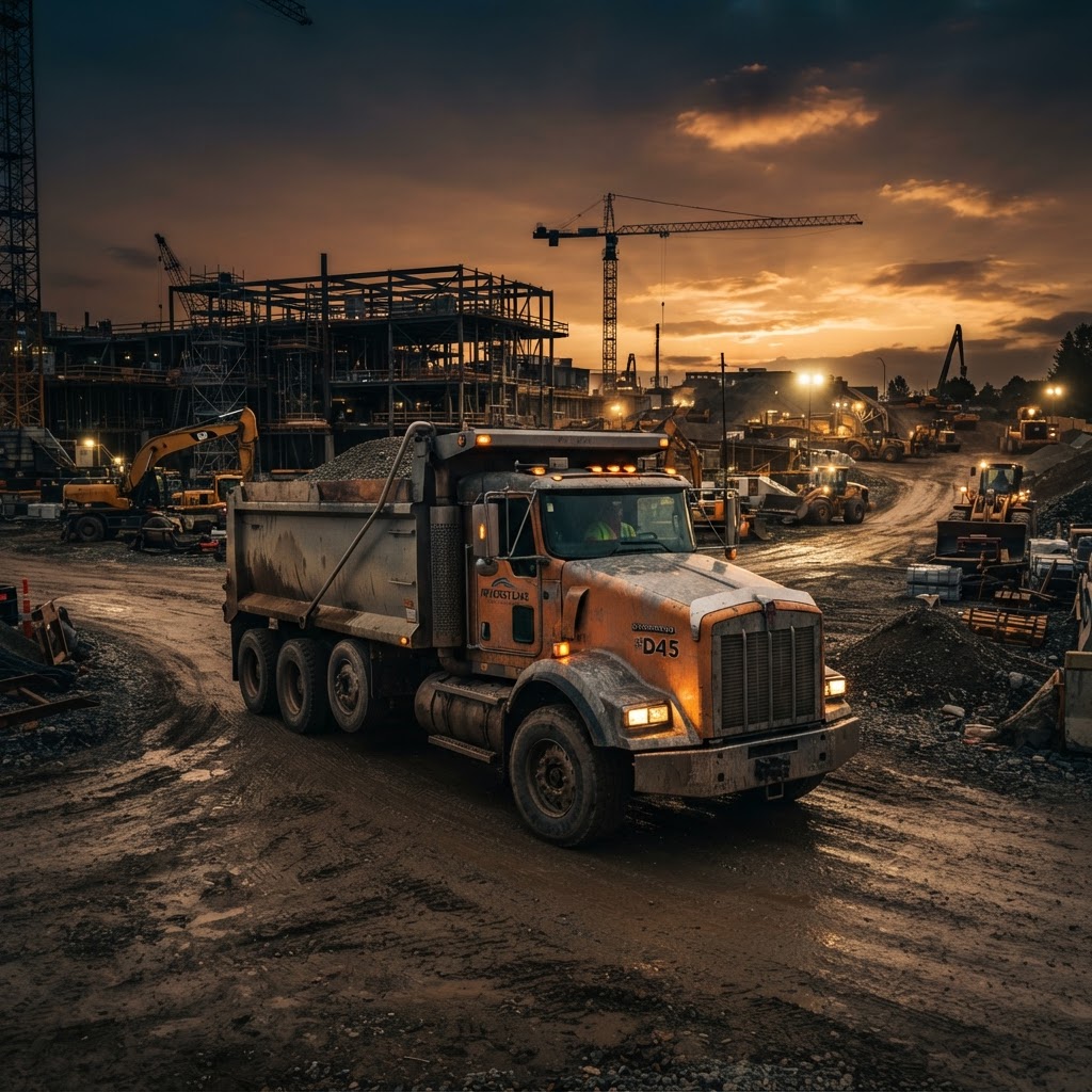 Dump truck at dusk