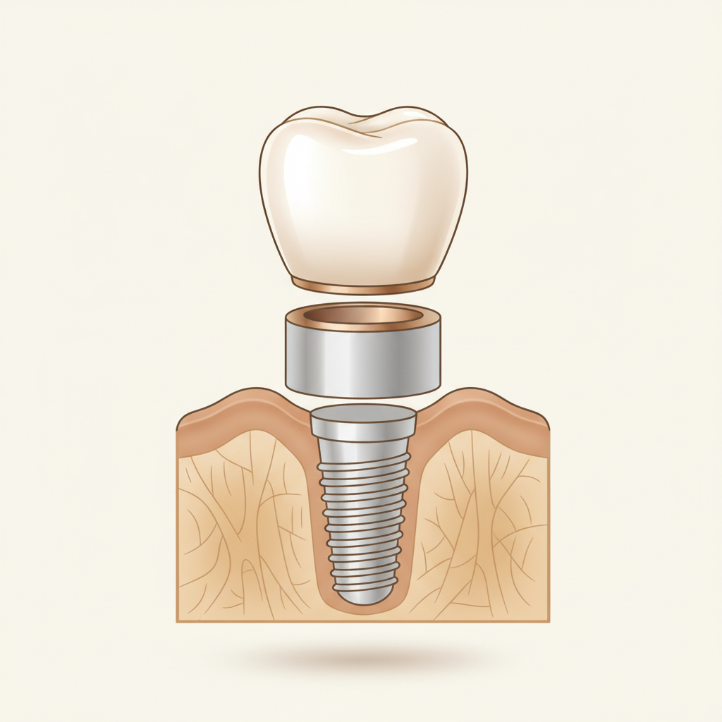 Dental implant diagram showing titanium post, abutment, and crown components — Fallowfield Dental Barrhaven