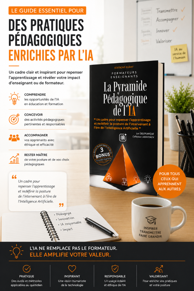 Planche éditoriale du livre La Pyramide Pédagogique de l'IA, ouvrage de pédagogie et intelligence artificielle publié aux Éditions ELDAY