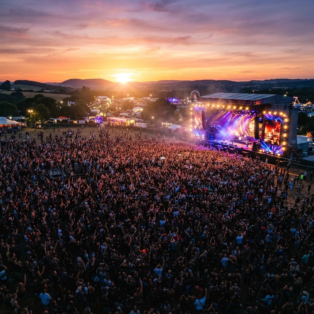Live music concert at golden hour