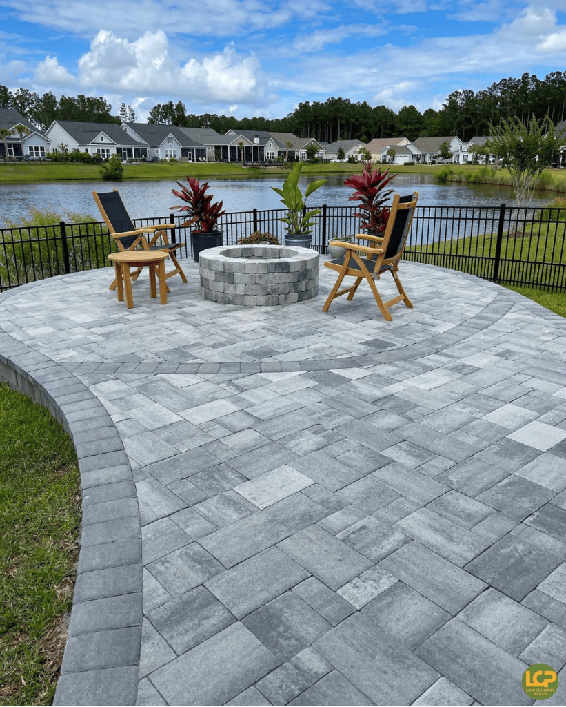 Paver patio with stone accents