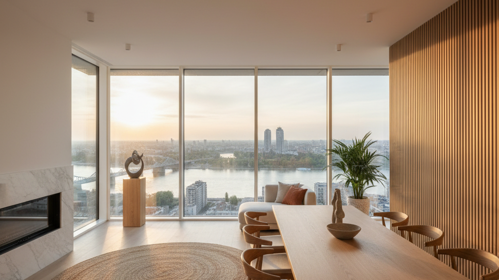 Luxury Belgrade apartment with Sava river view at golden hour