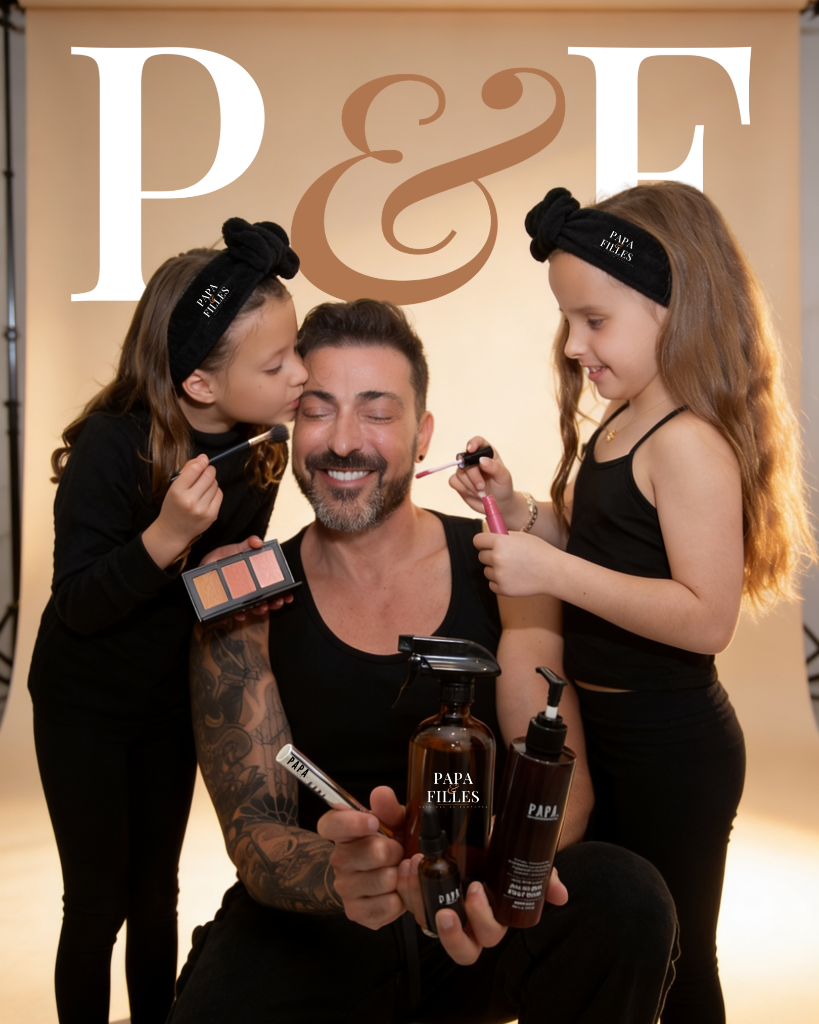Joseph, founder of Papa & Filles, with his daughters