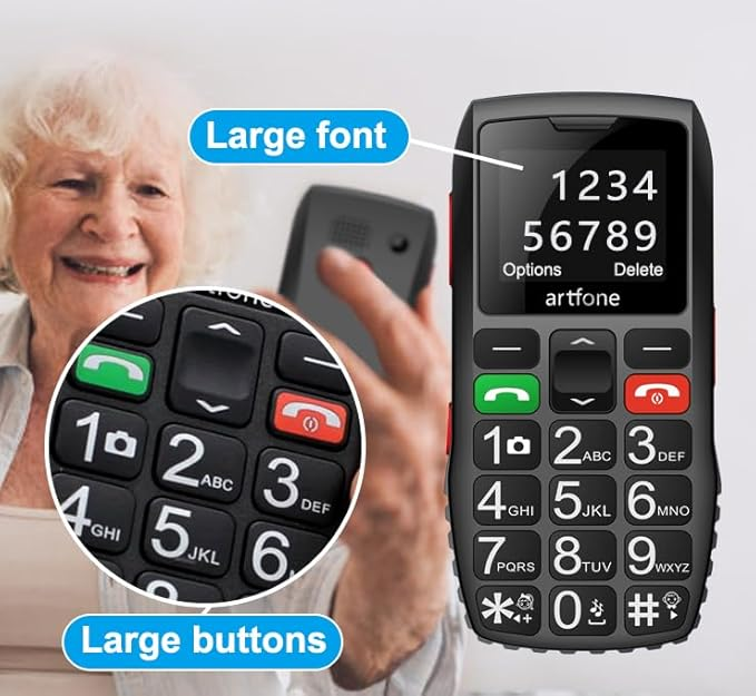 Artfone C1+ 4G — large font display and large button close-up