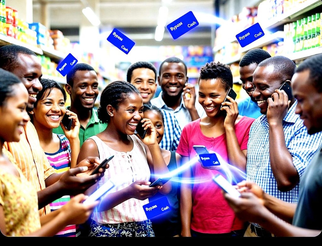 Happy people using BYPASS Cash transfer